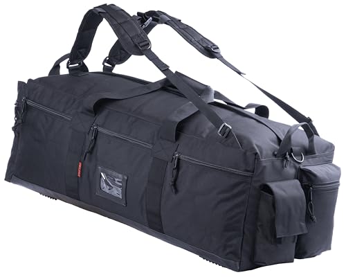 XMILPAX 90L Large Military Duffle Bag Tactical Gear Load Out Bag Deployment Cargo Bag Travel Sports Equipment Duffel Luggage Bag with Detachable Backpack Straps (Black)