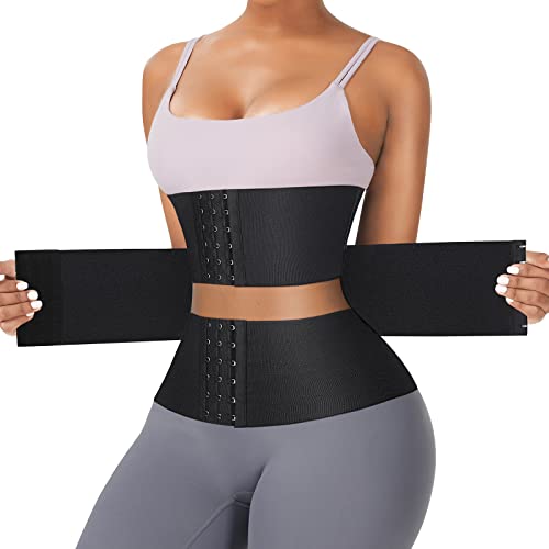 FeelinGirl Waist Trainer for Women Seamless Underbust Waist Corsets Cincher Adjustable Workout Girdle Segmented Hourglass Body Shaper Black L