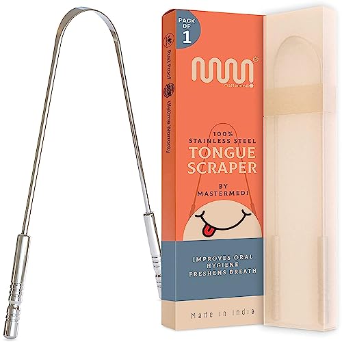 MasterMedi Tongue Scraper with Case Easy to Use Tongue Scraper for Adults, Tongue Cleaner for Oral Care & Hygiene (Single Pack (with Travel Case))