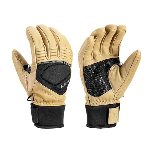 LEKI Copper S Insulated Water-Resistant Gloves for Skiing, Snowboarding, & Cold Weather - Tan-Black - Large