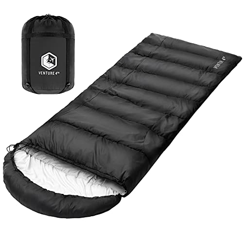 VENTURE 4TH 3-Season XL Sleeping Bag, Extra Large – Lightweight, Comfortable, Water Resistant, Backpacking Sleeping Bag for Big and Tall Adults – Ideal for Hiking, Camping & Outdoor – Black