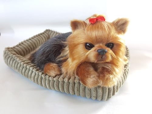PawFection Pets Yorkshire Terrier Dog, Realistic, Lifelike Stuffed Interactive Nodding Pet Toy, Companion Pet Puppy with 100% Handcrafted Synthetic Fur, Gold; Brown;