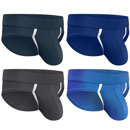 Real Men Nylon Sport Briefs B Pouch Med 4pk Drk Blu/Drk Gry/Gry/Lt Blu Mens Bulge Enhancing Underwear Lifting Athletic Underwear Men Underwear Men Pouch White Underwear Men Mens Support Underwear