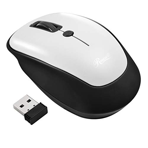 Rosewill RWM-002 Portable Cordless Compact Travel Mouse, Optical Sensor, USB Wireless Receiver, Adjustable DPI, 4 Buttons, Office Style for Laptop, Notebook, PC, Computer, MacBook, White, Office Mouse
