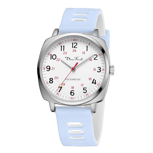 Diaofendi Waterproof Nurse Watch for Medical Professionals,Women Men, 24 Hour with Second Hand, Military Time Easy to Read Dial (Silver-Purple White)