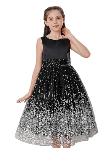 Girls' Diamond Round Neck White Dot Bow Dress Suitable for Special Occasions Party 2-10 Years Old