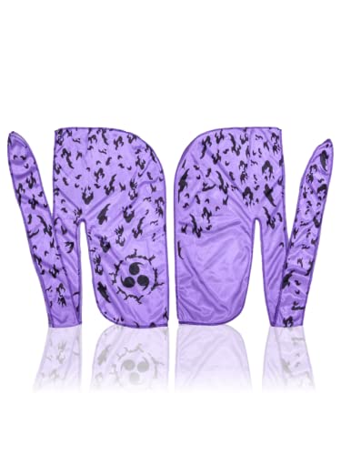 Silky Design Anime Durag Waves with Long Tails and Quadruple Stitching - Smooth Silky Satin Fabric for Comfort and Compression (Light Purple Cursed N)