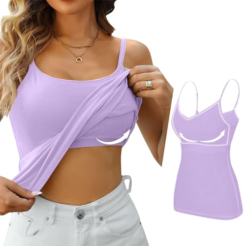 Lightning Deals of Today Lightning Deals Clearance, Built in Bra Tank Tops for Women 2024 Summer Casual Adjustable Spaghetti Strap Camisole Plus Size Cotton Padded Workout Tops Womens Tank Tops