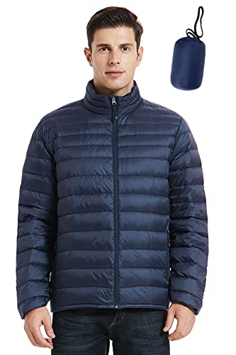 Men Down Jacket, Puffer Jacket Lightweight Warm Puffer Coat (Dark Navy, L)