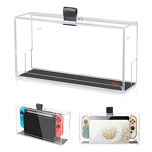 Desing Wish Switch Wall Mount Holder Compatible with Nintendo Switch/ OLED Dock, Switch Dock Cover Clear Protective Box Dust Cover Display Box Acrylic Wall Mount Stand for Nintendo Switch Dock