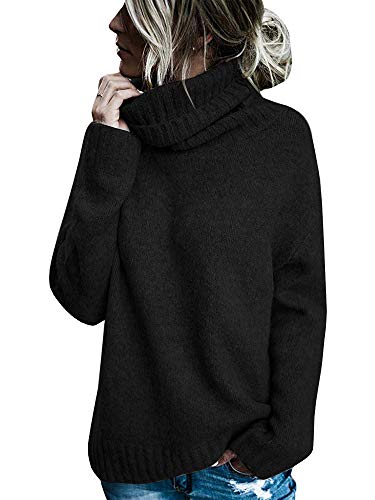 FISACE Womens Oversized Turtleneck Pullover Sweater Cable Knit Long Sleeve Sweater Tops A-Black