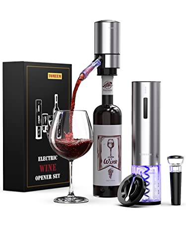 Electric Wine Opener Set, Tomeem Wine Gift with Rechargeable Electric Wine Aerator, Vacuum Stoppers and Foil Cutter, 4-in-1 Electric Bottle Opener for Home Party Bar Outdoor