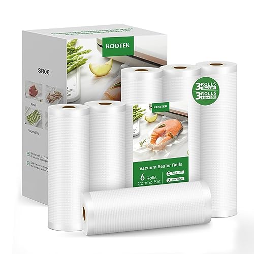 Kootek Vacuum Sealer Bags, 6 Pack 3 Rolls 8'x20' and 3 Rolls 11'x20' (Total 120 feet), Commercial Grade, BPA Free Food Vac Bags Rolls for Storage, Meal Prep or Sous Vide