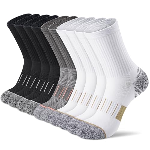 Amutost Crew Socks Women 5-Pairs, Hiking Athletic Running Crew Socks with Ankle Support Cushioned Socks