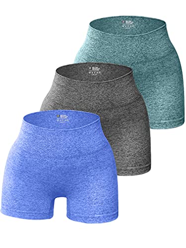 OQQ 3 Piece for Women Yoga Shorts Workout Athletic Seamless High Wasit Gym Leggings DarkGreen Grey Blue