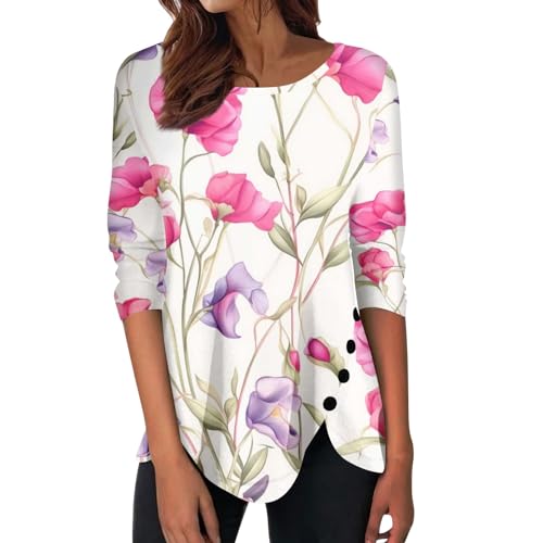 Gym Oversized T Shirts for Women Summer Dressy Tops for Women Cute Christmas Sweatshirt Womens Henley Tank Top Tunic Tops for Women Loose fit Dressy（3-Purple Pink,X-Large）