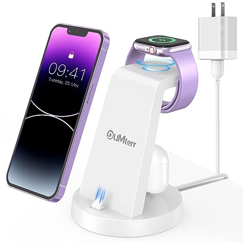 Charging Station for Multiple Devices,3 in 1 Fast Charging Station Dock for iPhone Series 14 Pro Max/13/12/11/X/8 Plus,for Airpods,DUMTERR Desk Wireless Charger for Apple Watch 8/Ultra/7/6/SE/5/4/3/2