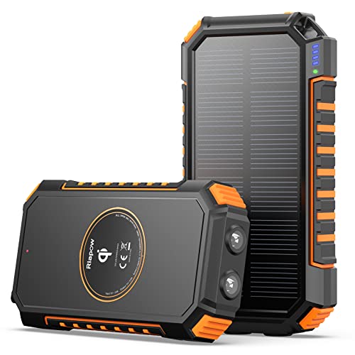 Riapow Solar Power Bank 26800mAh, Wireless Portable Charger Fast Charge 3.0A Solar Charger External Battery with 4 Outputs & Flashlight for Phone, Tablet and Camping Outdoors