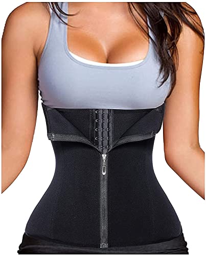 URSEXYLY Women Waist Trainer Corset Zipper Hook Shapewear Double Control Body Shaper Tummy Control Waist Cincher (XL, Black)