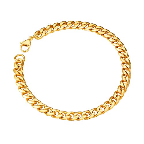 ChainsPro Mens Cuban Bracelet Gold Plated Heavy Bracelet 6mm 21CM Bangle