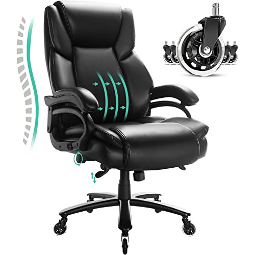 OFIKA Big and Tall Office Chair 500lbs - Adjustable Lumbar Support, Office Chair for Heavy People, Heavy Duty High Back Executive Desk Chair with Wide Seat and Quiet Rubber Wheels, Large Office Chair