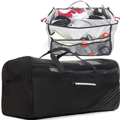 Hockey Duffle Bag, Black, Large Duffel Travel Bag For Equipment & Gear, with included Organizer Caddy, Equipment Bags, hockey gear bag youth, hockey equipment bag.