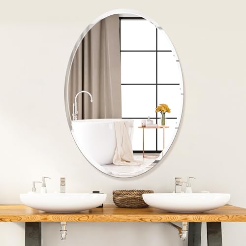 Villacola 20x28 Inch Oval Wall Mirror for Bathroom Beveled Edge Frameless Vanity Mirror