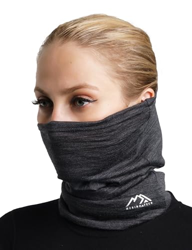 Merino.tech Merino Wool Ski Neck Gaiter - Face Mask Neck Warmer for Men & Women (Heathered Black)