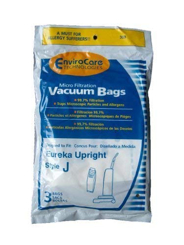 EnviroCare 3 Eureka Allergy Style J Vacuum Bags, Athena, Boss Power Upright, Limited Edition, Power Plus Vacuum Cleaners, 2270, 2271, 2272, 2273, 2900-2920, 61515, 61515-12, 61995, 2902AV, 2271A