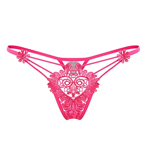 Women Lace Transparent Sexy Panties Hollow Embroidery Embroidery Thong Junior Underwear for Teen Girls Cotton Hot Pink, One Size, (0623kiyaPRy4XKkr)