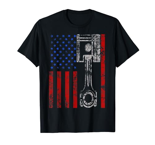 American Flag Piston Muscle Car Patriotic Vintage T-Shirt