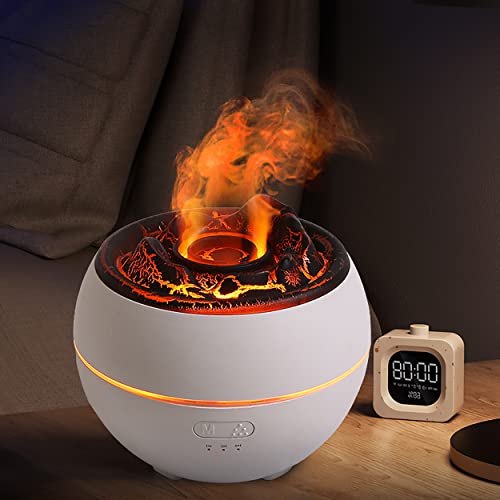 Essential Oil Diffusers Large Room: SEVEYEE 360ml Volcano Aromatherapy Diffuser for Home Bedroom, Long Running 24 Hours Auto Off, Ultrasonic Big Humidifier 7 Colors LED Night Light - White