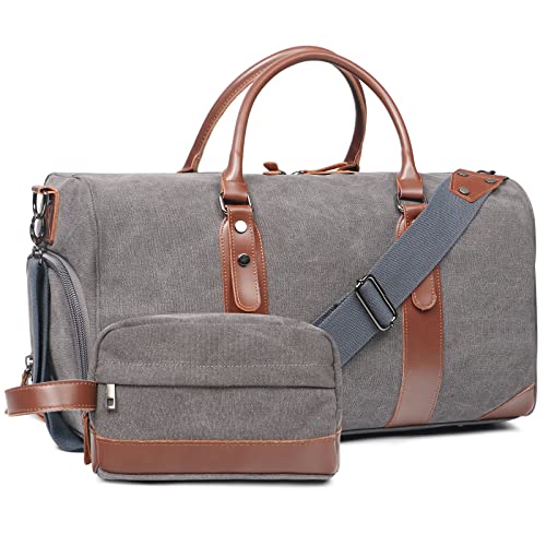 Oflamn Duffle Bag for Men Canvas Weekender Overnight Bag Carry On Luggage Travel Bag with Shoe Compartment and Toiletry