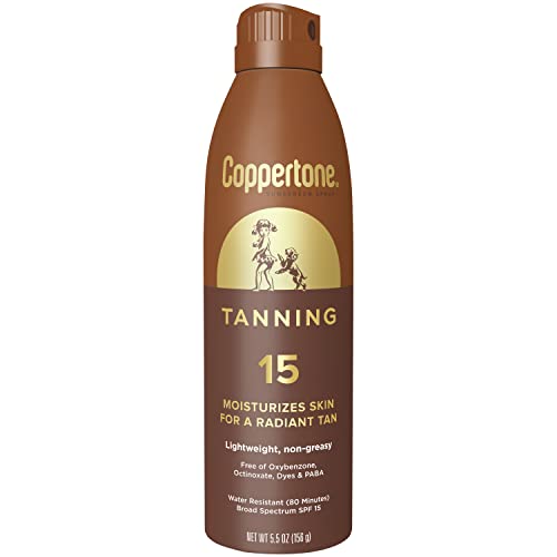 Coppertone Tanning Sunscreen Spray, Water Resistant Spray Sunscreen SPF 15, Broad Spectrum SPF 15 Sunscreen, 5.5 Fl Oz (Pack of 1)