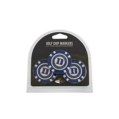 Team Golf NCAA Duke Blue Devils 3 Pack Golf Chip Ball Markers, Poker Chip Size with Pop Out Smaller Double-Sided Enamel Markers