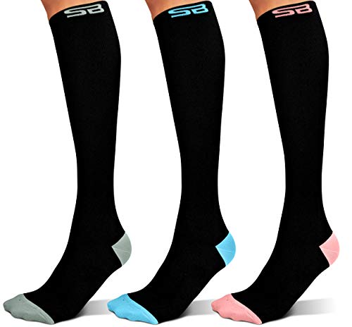 SB SOX 3-Pair Compression Socks (15-20mmHg) for Men & Women – Best Socks for All Day Wear! (L/XL, 05 – Multi-color)