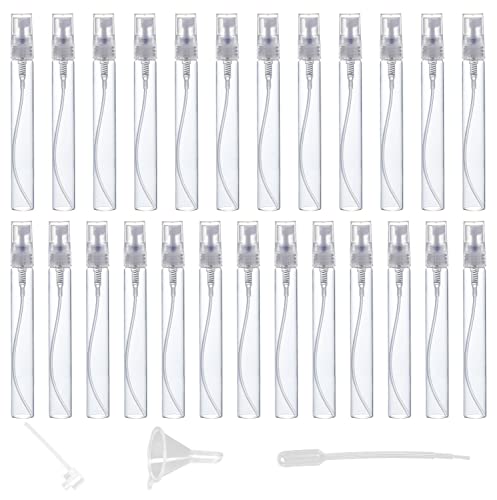 SYBiTeng 25pcs Portable Refillable Glass Clear Empty Sprayer Bottles Cosmetic Atomizers Spray Bottle Container for Travel Party Must Makeup Tool (25pcs 10ml (0.34oz) Clear Glass)