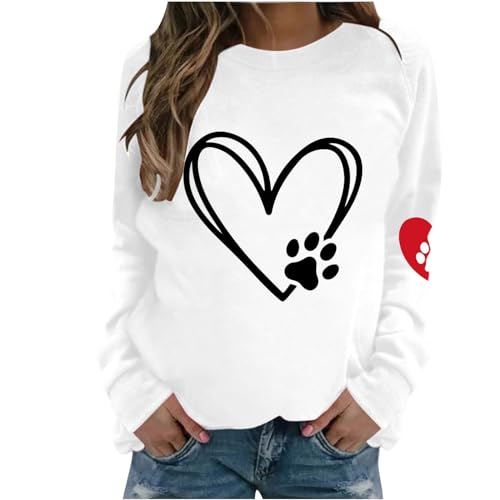 Women'S Hoodies Oversized Pullover Sweatshirt Hooded Round Neck Dog Footprint Love Print Raglan Sweatshirts