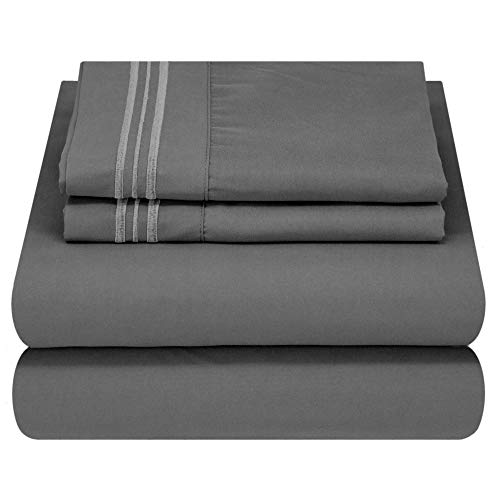 Mezzati Brushed Microfiber Waterbed Sheet Set - Ultra Soft and Lightweight for Ultimate Sleep Comfort, Wrinkle Free and Color Fade Resistant (Gray, Queen Attached)