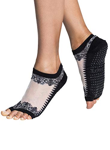 Tucketts Flow Toeless Non-Slip Grip Socks - Anti Skid Yoga, Barre, Pilates, Home & Leisure, Pedicure - L/XL - 1 pair Black/Sheer Gala Large