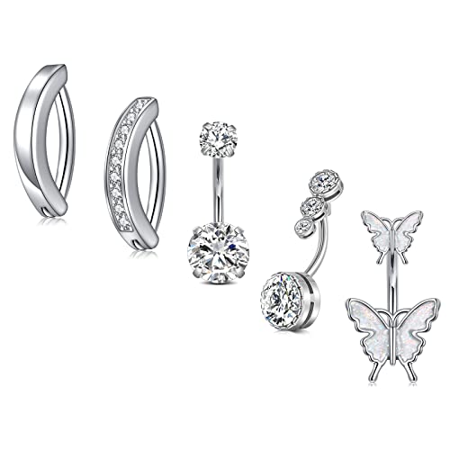 Mayhoop Belly Button Rings 14G Surgical Stainless Steel CZ Navel Belly Rings 3/8' 10mm Piercing Barbell Body Jewelry for Women Girls