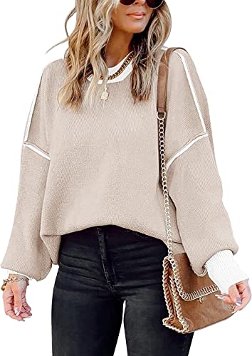 ETCYY Womens Oversized Sweaters Fall 2023 Trendy Batwing Long Sleeve Color Block Side Slit Knit Pullover Sweater Tops