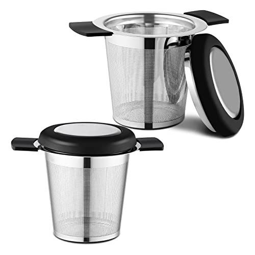 2 Pack Tea Strainers for Loose Tea Stainless Steel Tea Steeper Tea Infuser Fine Mesh Tea Diffuser with Large Capacity Tea Basket and Lid Fits for Cup