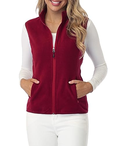 Fuinloth Women's Fleece Vest, Polar Soft Sleeveless Classic Fit with Zip up Pockets Wine Red X-Large