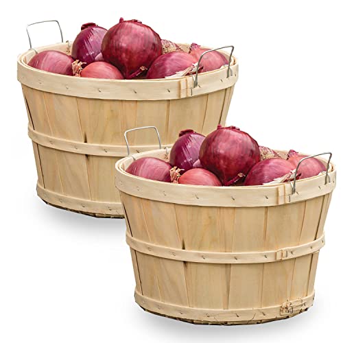 Lehman's Hand-Crafted USA Made Poplar Half Bushel Baskets 9 1/2' x 14 3/4' Set of 2