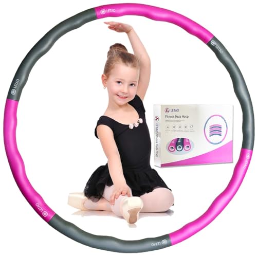 LETAO Hula Fitness Hoop for Kids Ages 3-8 | Pink-Gray Hula Hoop for Kids, can be dismantled, Including Electronic Instructions