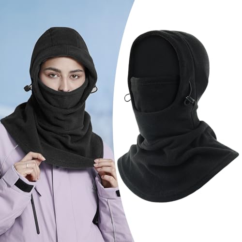 ZBGUN 1 PC Motorcycle Winter Warm Riding Mask, Adjustable Outdoor Cold Windproof Fleece Hat, Integrated Face Neck Protection for Skiing and Mountaineering, Universal Outdoor Cold Weather Mask (Black)