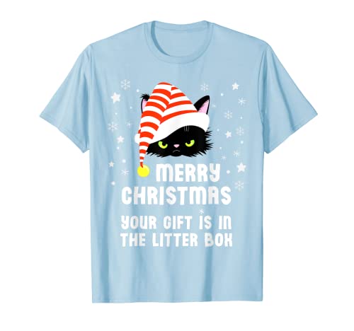 Merry Christmas Top Your Gift is in the Litter Box Cat Funny T-Shirt