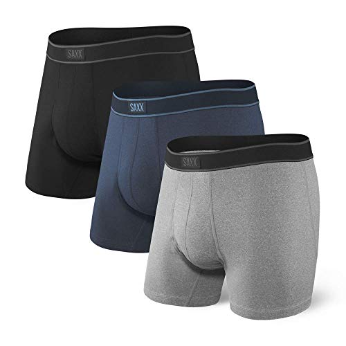 SAXX Underwear Co. Men's Underwear - Daytripper Boxer Briefs With Built-In Pouch Support - Pack Of 3,Black/Grey/Navy, Medium