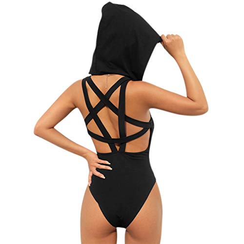 JUMISEE Women Rave Pentagram Bodysuit Jumpsuit Sexy Hoodie Festival Clothing Romper for Dance Party Clubwear